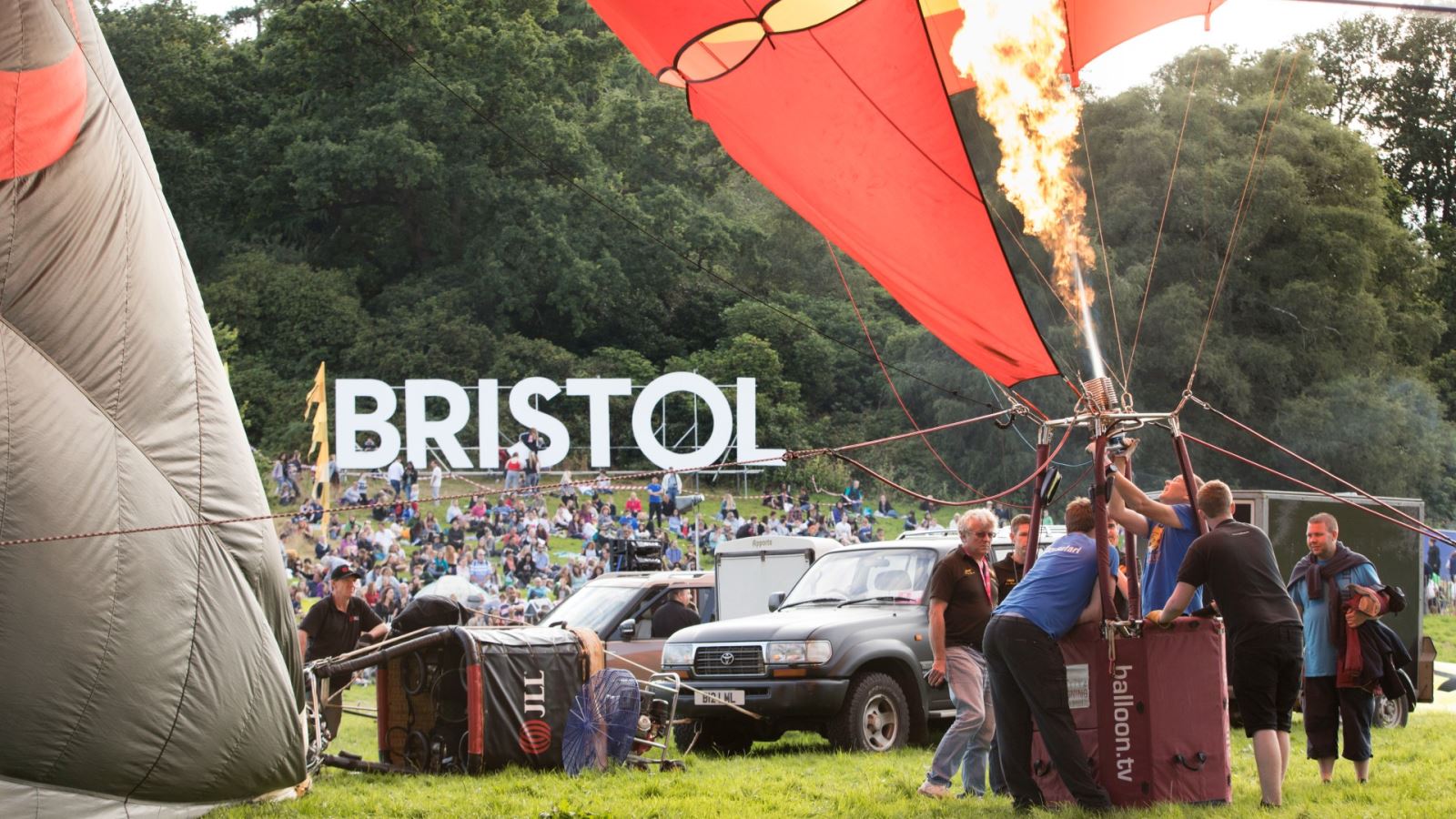 Firing up a hot air balloon at Bristol Balloon Fiesta
